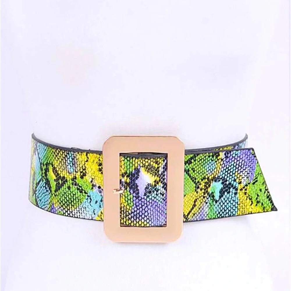 Green Vegan Snakeskin Animal Print Waist Statement Belt